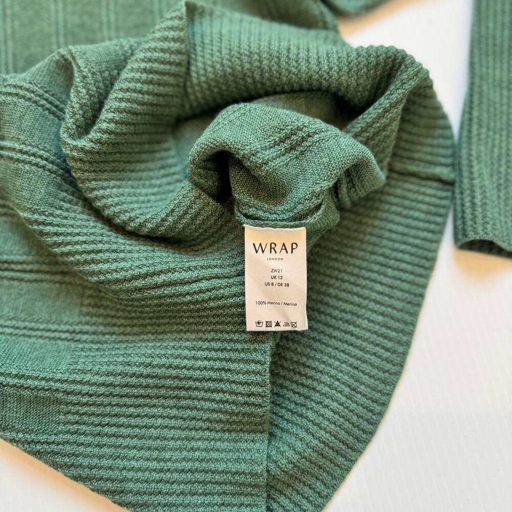WRAP London Merino Wool Rollneck Sweater Green Women’s 8 Minimalist Luxury Cozy - Picture 10 of 16